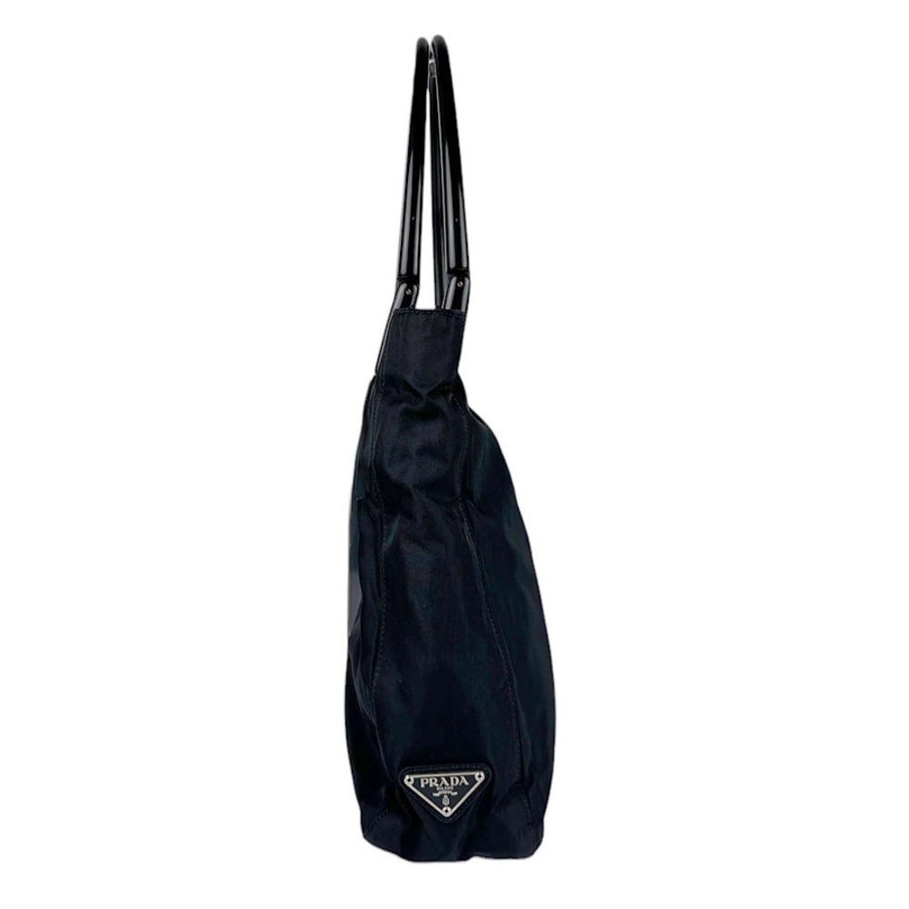 Prada acrylic black handles bag distinct tote Tessuto